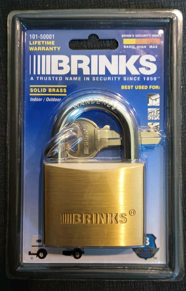 BRINKS Solid Brass 50mm Keyed Padlock with 1-1/8” Shackle High Security