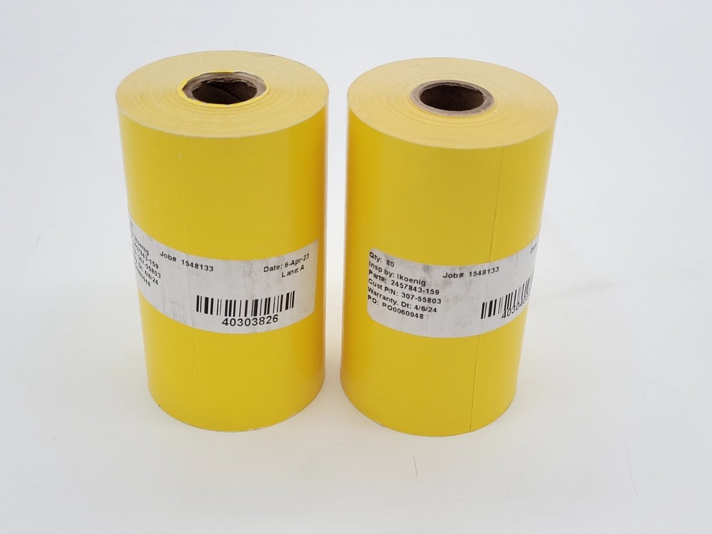 2 pk Direct Thermal Continuous Linerless Labels 4" x 80' Yellow, 1" Core