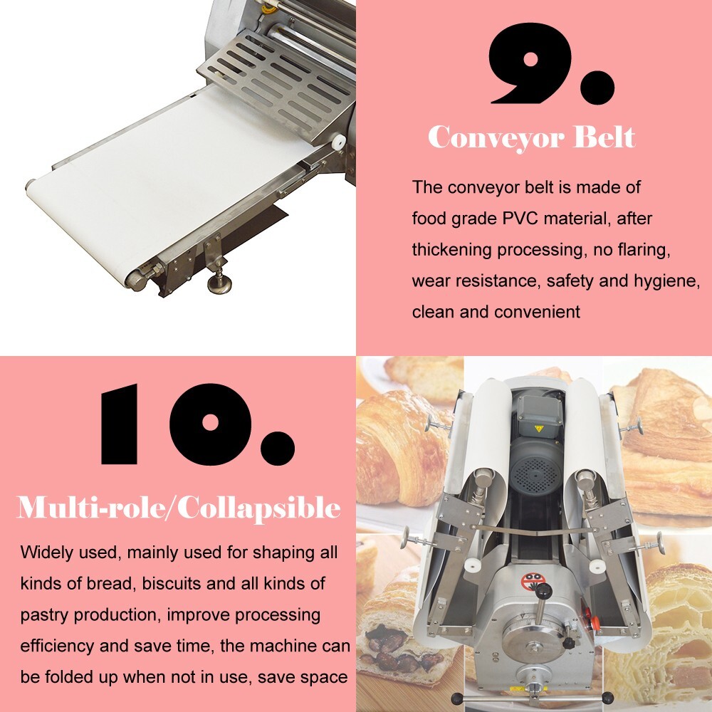110V Dough Pastry Machine Sheeter Roller 400mm Crisp Machine for Bread Bakery