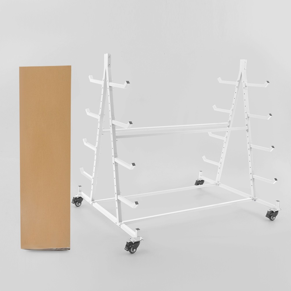 5-Tier Horizontal Material Rack, White Iron Pipe & Lumber Storage with 4 Wheels