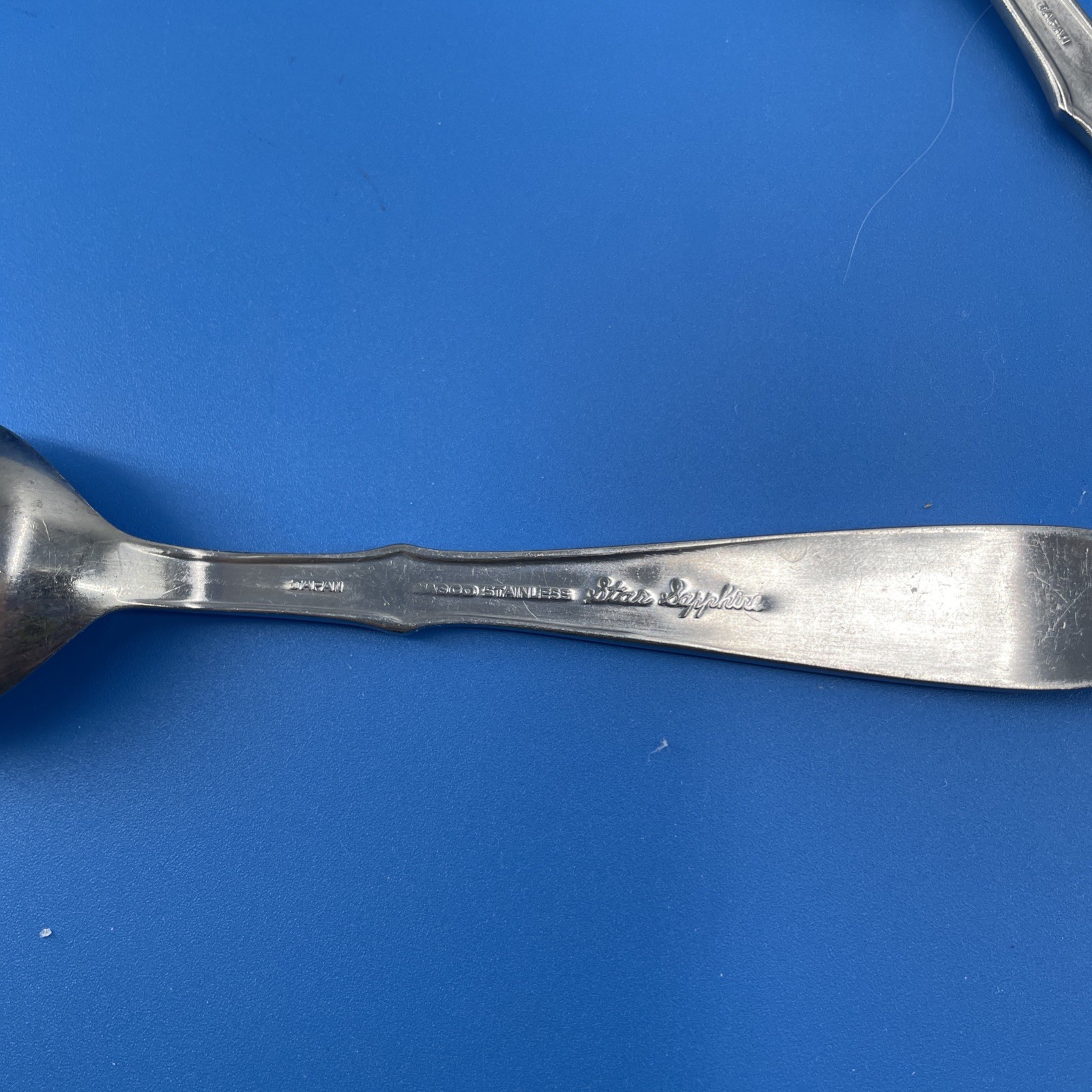 Nasco Star Sapphire Place Soup Spoons x3 Mid Century Glossy Japan 7.25" Atomic