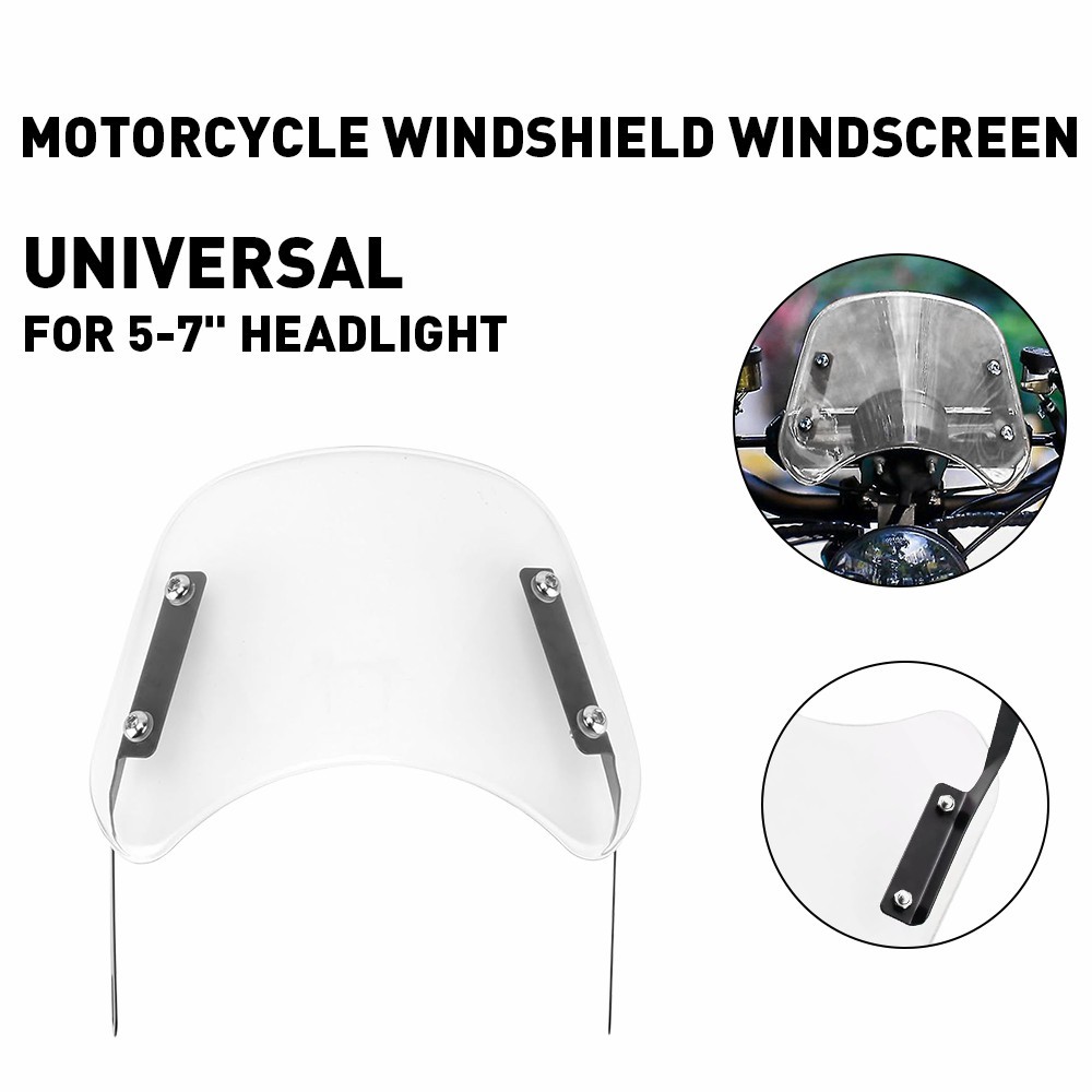 Motorcycle Clear Windshield Flyscreen Windscreen w/Mount Bracket Universal 5"-7"