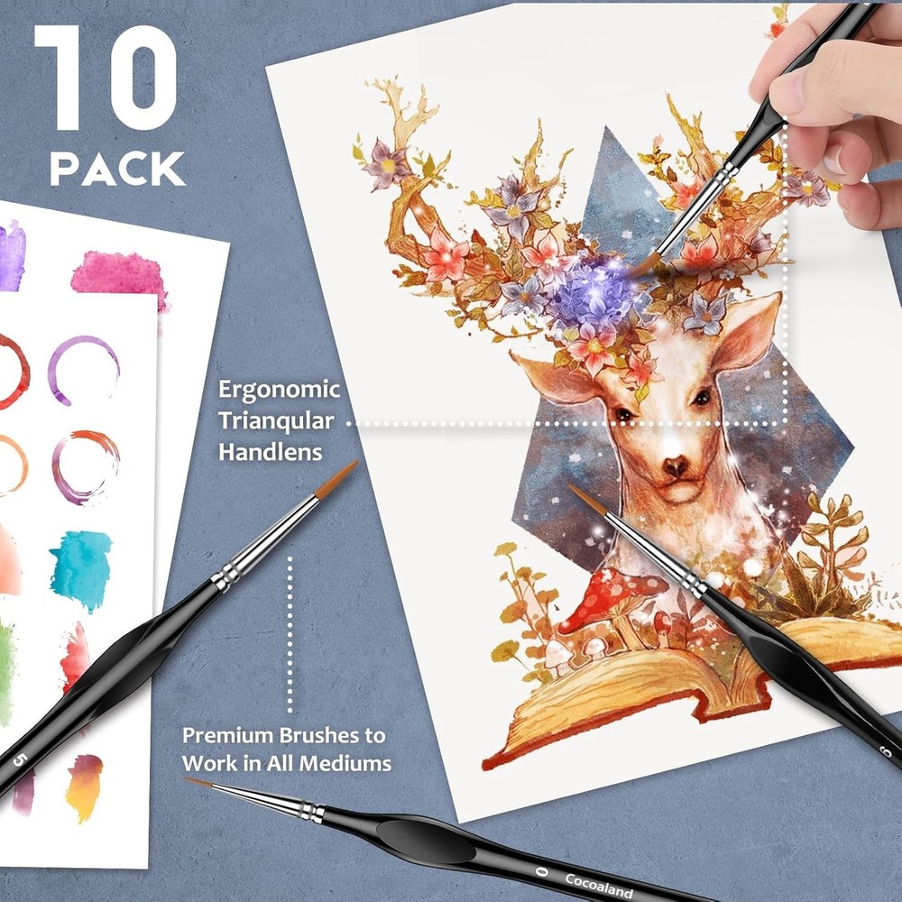 Micro Paint Brushes Set 10Pcs Fine Tip Acrylic Watercolor Tiny Detailing