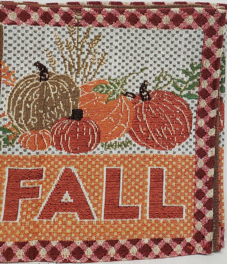 Long Tapestry Table Runner, 12"x70",FALL,HARVEST PATCHWORK, LEAVES & PUMPKINS,HC