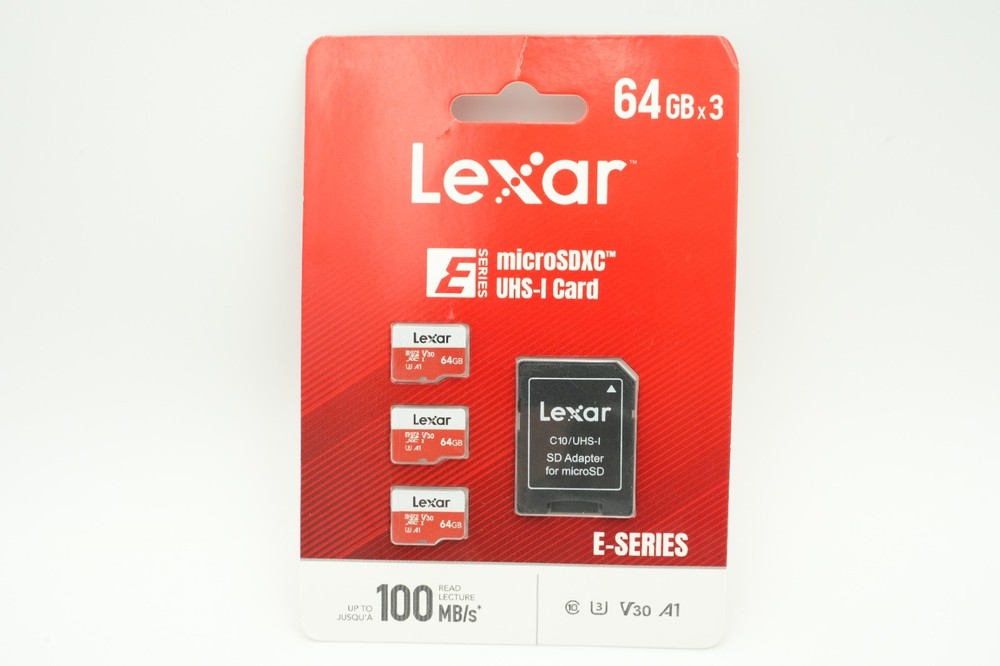 SEALED Lexar 3 Pack 64GB Micro SD Card w/Adapter