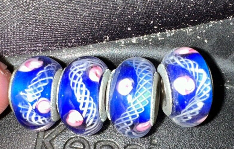 Four matching charms Blue theme with pattern For Charm Bracelets