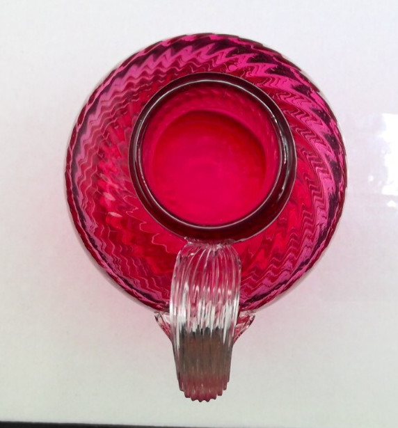 Mini Hand-Blown Cranberry Glass Jug with Handle Unsigned