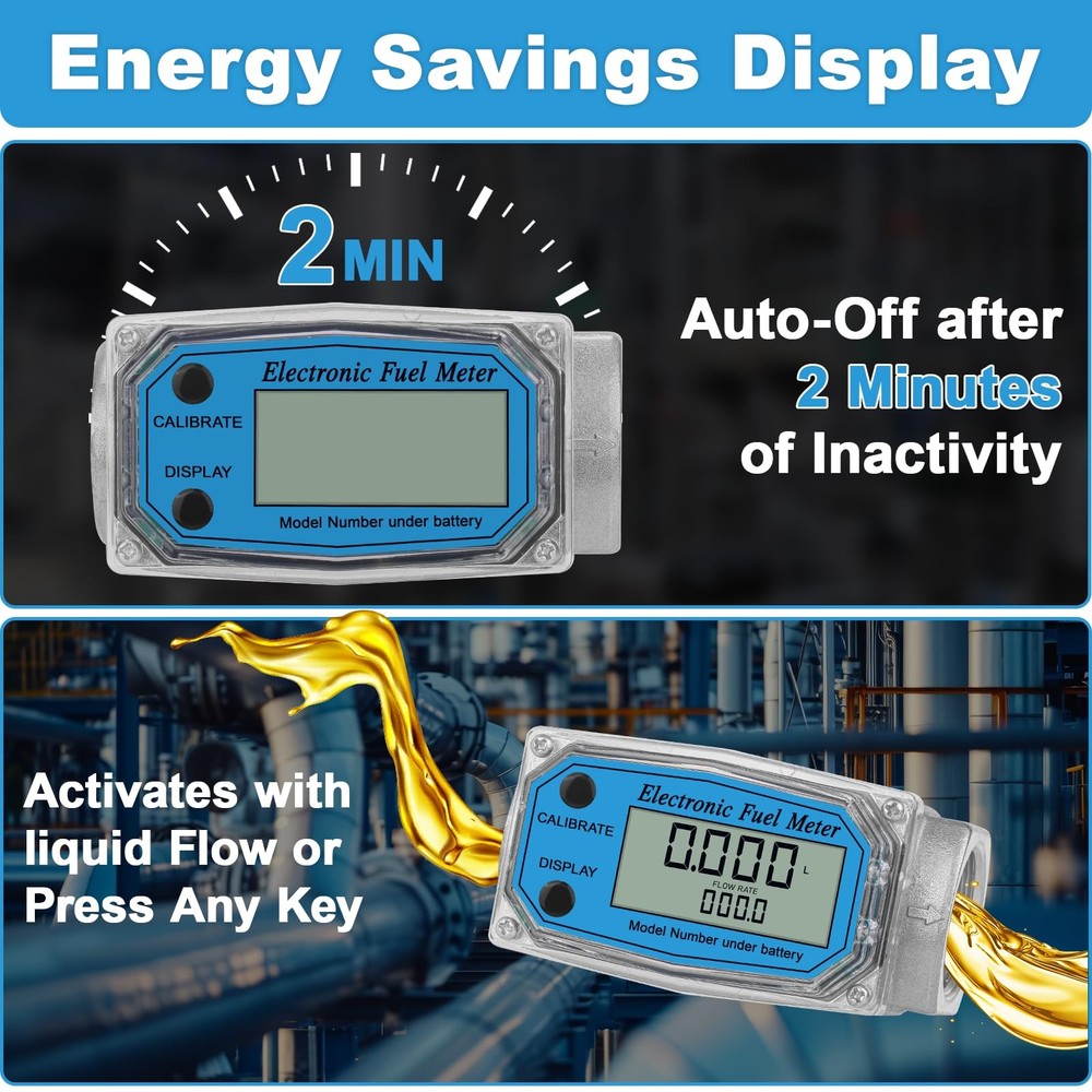 UwinVwin 1" 2.6-26 GPM Inline NPT Thread Flowmeter, Digital 1 inch & 3/4