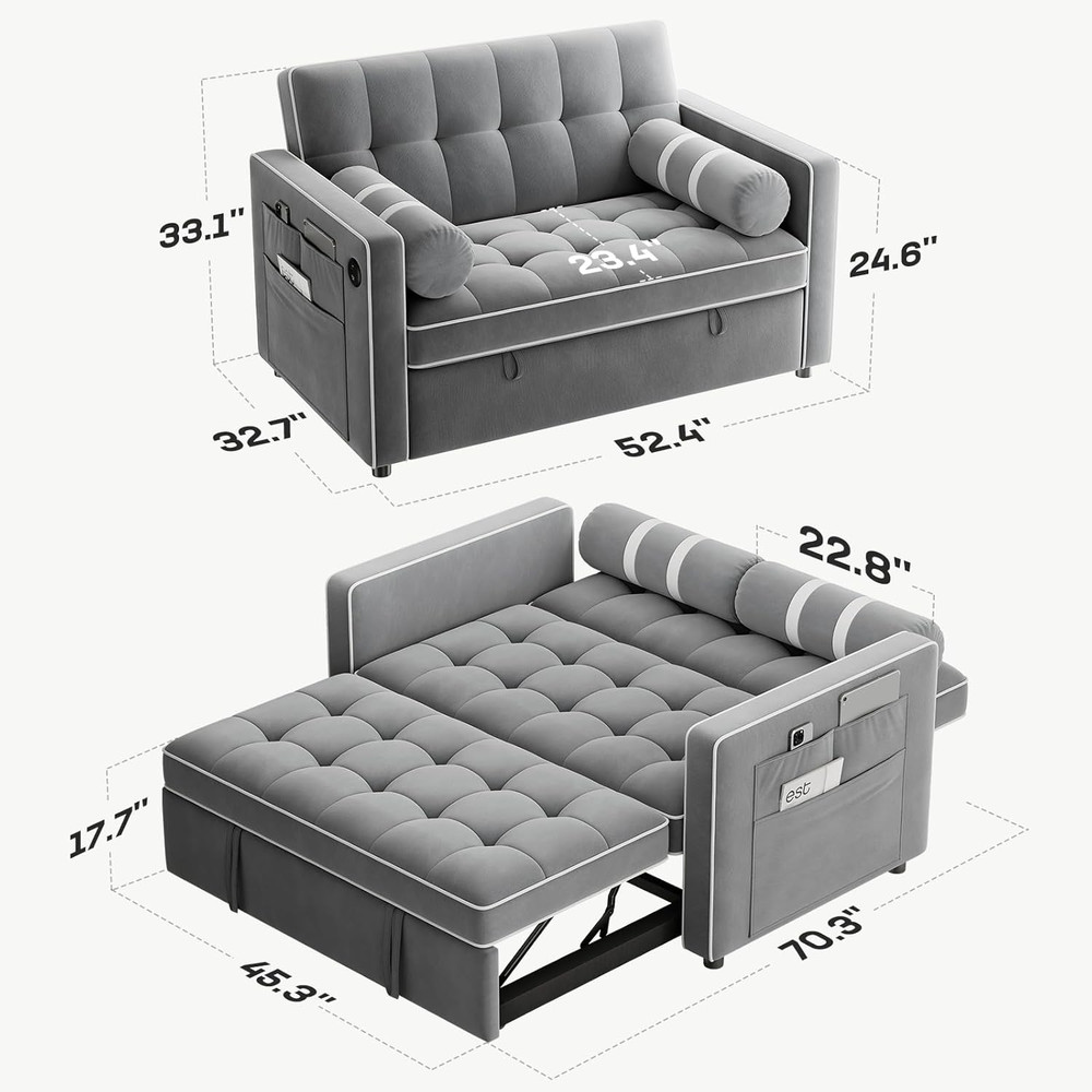 3-In-1 Convertible Futon Sleeper Sofa Bed, Pull Out Couch with Adjustable Backre