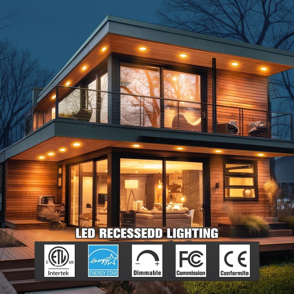 6 Pack 4 Inch 5CCT LED Recessed Ceiling Light Panel Dimmable with Night Light