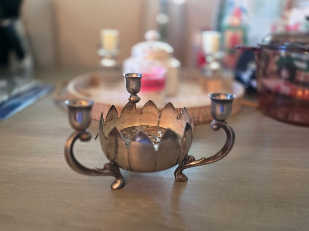 Godinger Silver Plate Flower Frog Candle Holder vintage