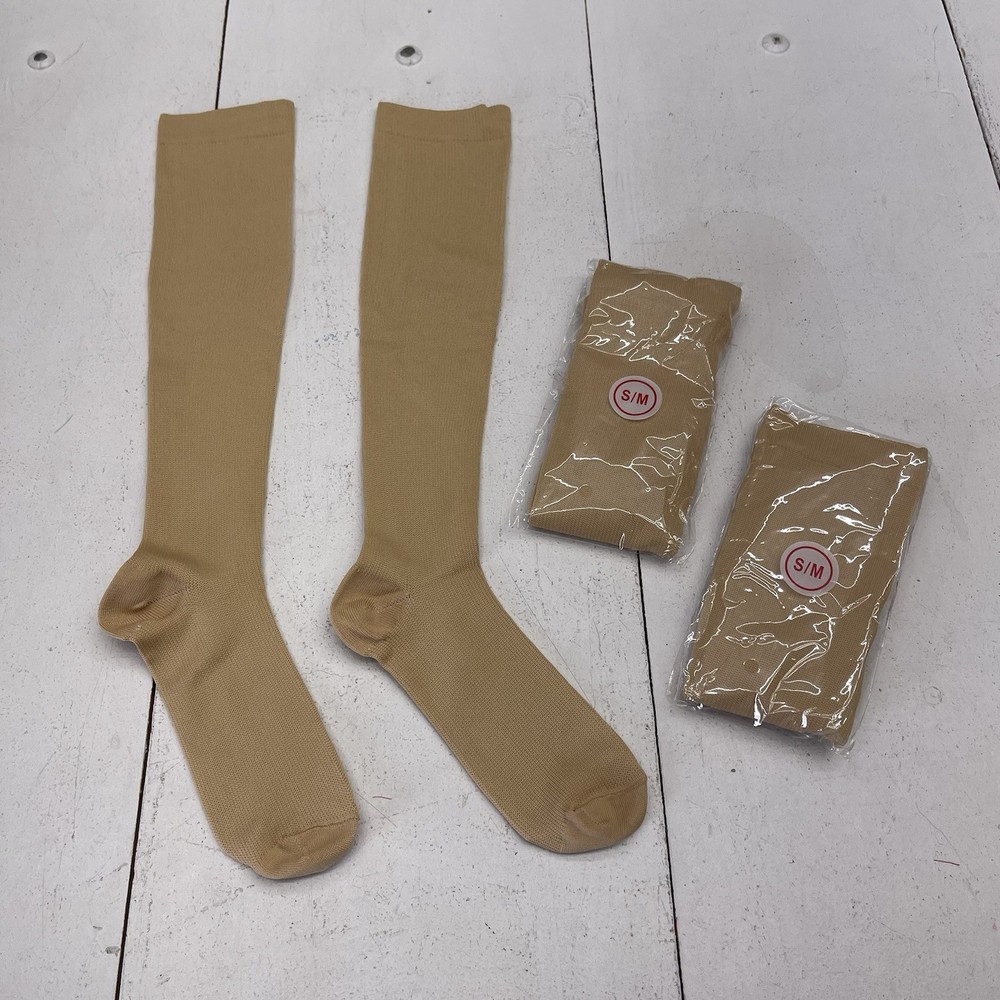 Beige 3 Pack High Compression Socks Unisex Adults Size Small/Medium
