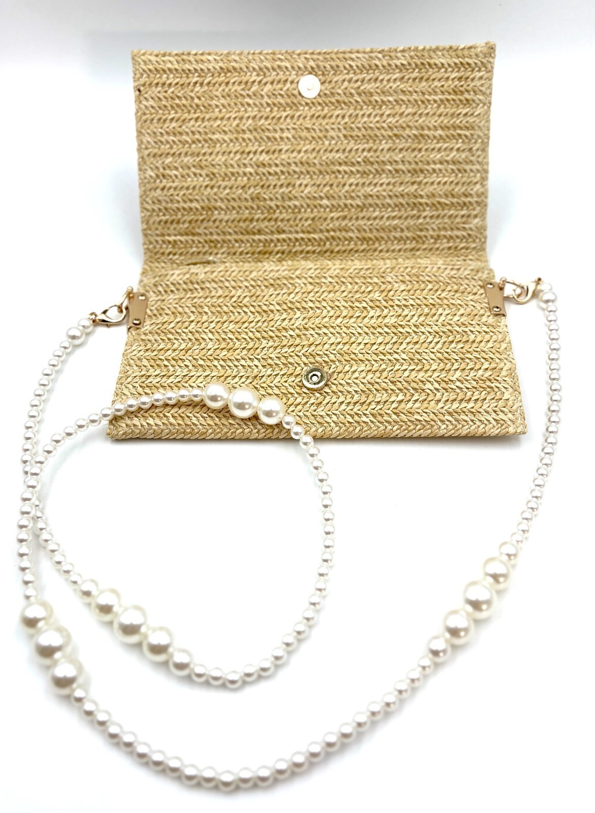 Christian Dior Straw Raffia Woven Cosmetic Zipper Bag Pouch with Chain in box