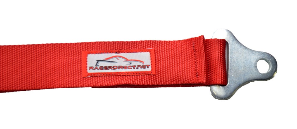 RED 4 POINT SEAT BELT 2" HARNESS, PULL DOWN LAP BELTS FLOOR MOUNT PUSH BUTTON