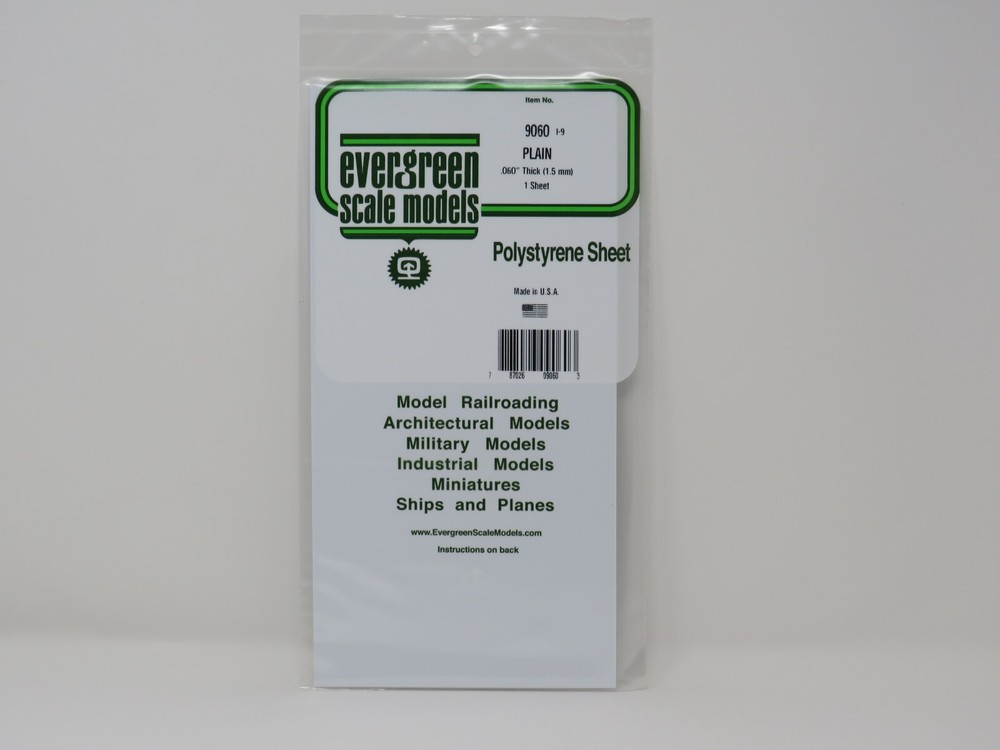 Evergreen Scale Models 9060 Plain Styrene Sheet .06" Thick 6" x 12" (1)