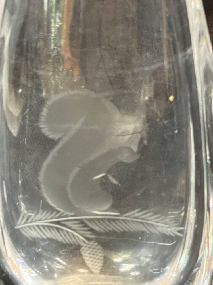 Orrefors Crystal 7" Etched Squirrel Vase - Nice! 5443