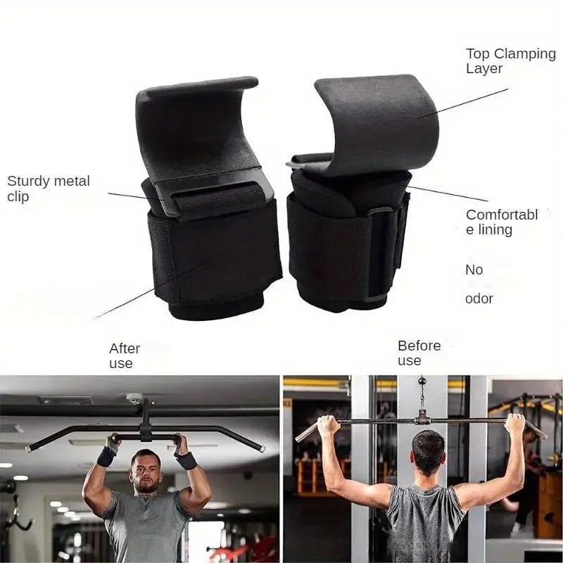 Weight Lifting Hooks Pull-Up Hooks & Straps for Weightlifting & Gym Workouts