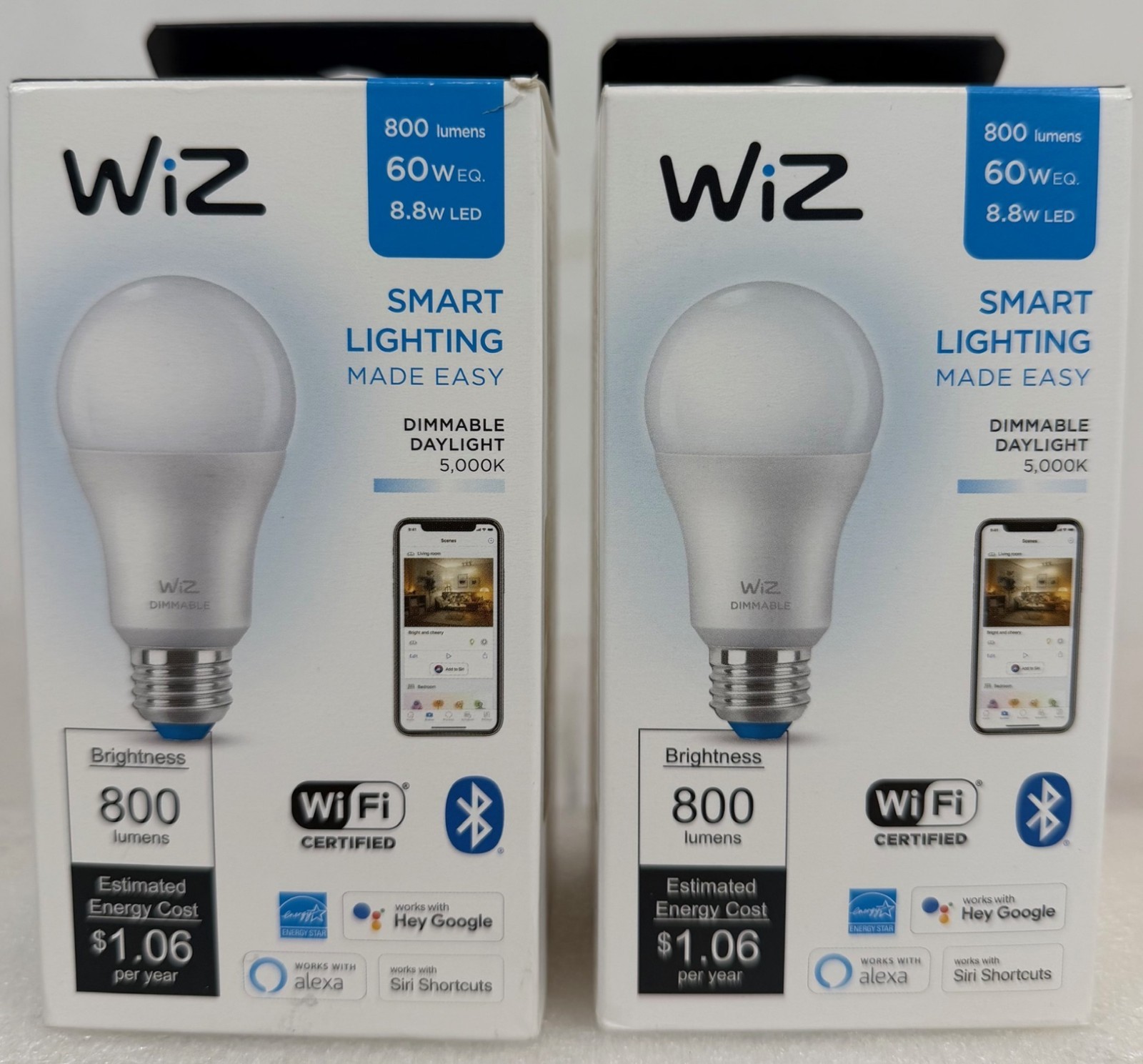 WiZ 60W Dimmable Daylight (5000K) LED Smart Bulb - Pack of 2 - 800 2 Pack A19
