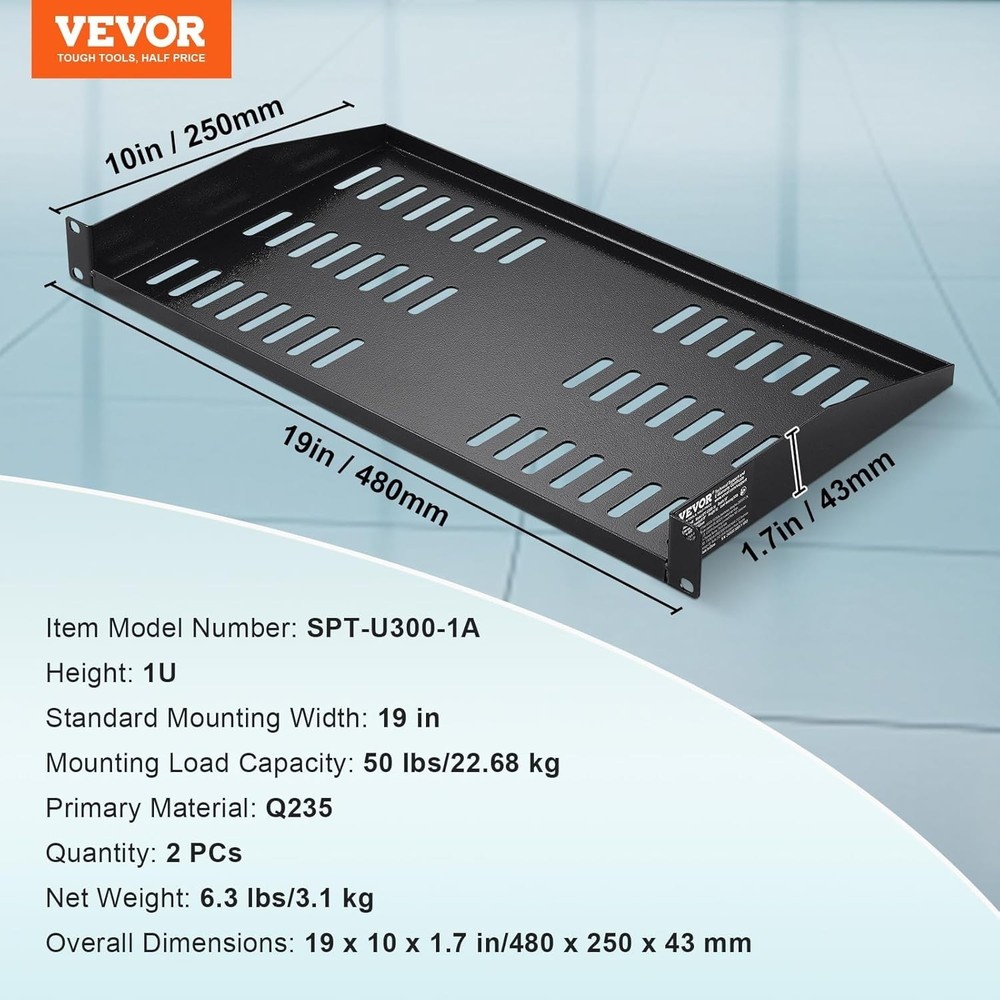Vented 1U Server Rack Shelf - 2PCS, Ideal for Organizing 19" Network Equipment