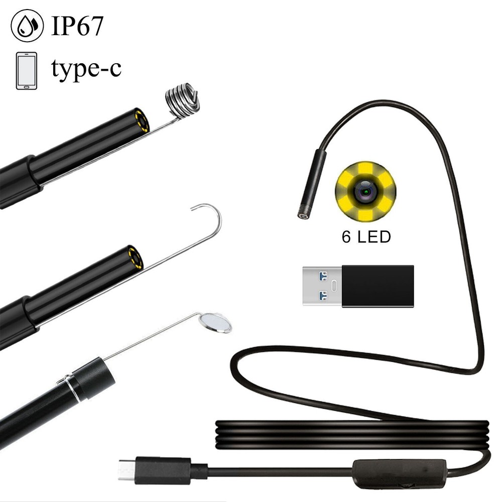 2M 5.5mm 6LED Endoscope Android Type-C Borescope Waterproof Inspection Camera