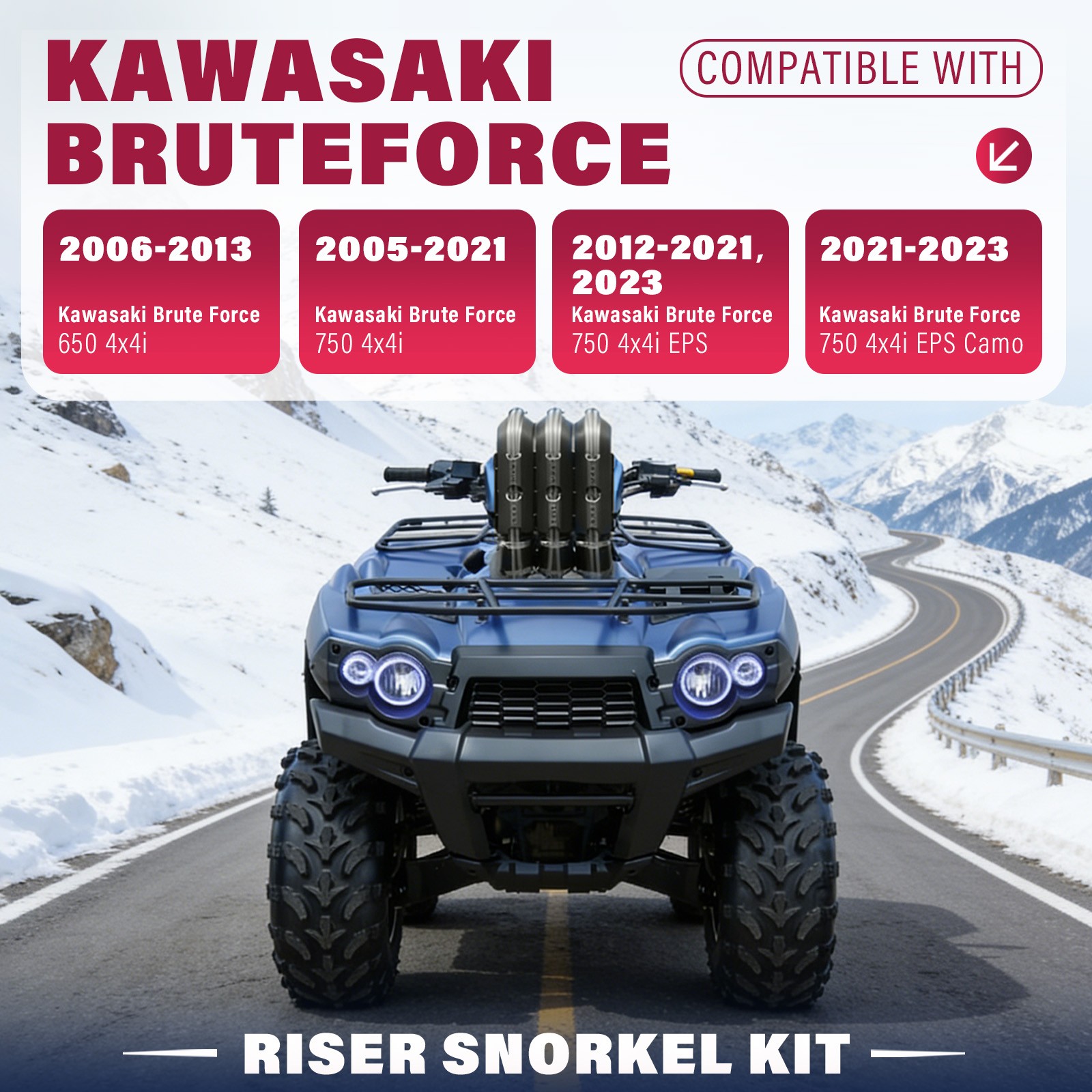 Riser Snorkel Kit For 2005-2023 2021 Kawasaki Brute Force 650i 750i 4x4i EPS
