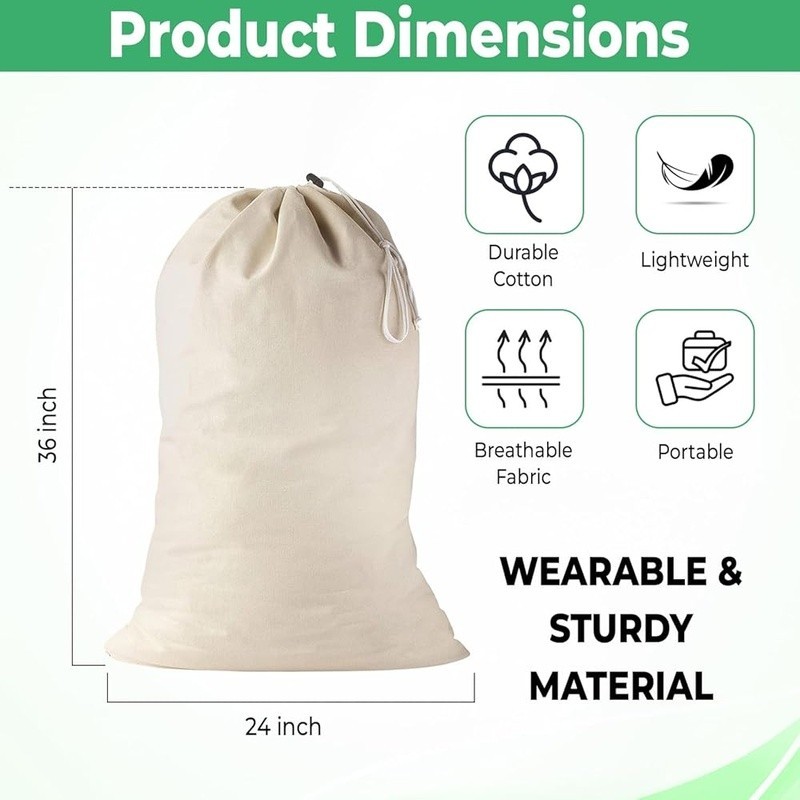 Durable Cotton Drawstring Laundry Bag Large Capacity Multi Purpose Storage Sack