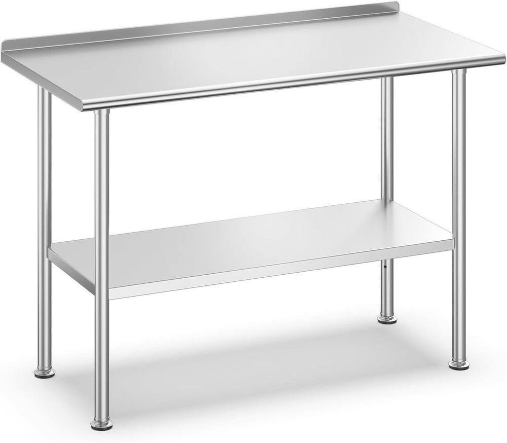 **24×48 All-Stainless Steel Prep Table w/ Backsplash & Adjustable Undershelf**