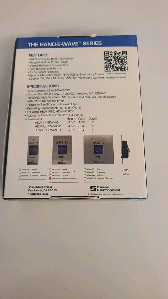 Essex Electronics HEWMO - 2 Touchless Hand Wave Sensor Premium Hands Free Switch