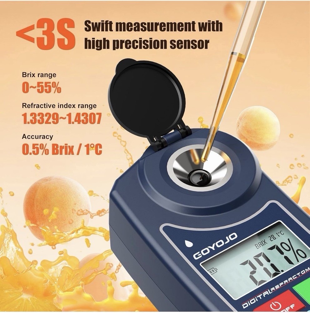GOYOJO Digital Brix Refractometer Meter Lab Refractometer ±0.5 Brix/1℃ Accuracy