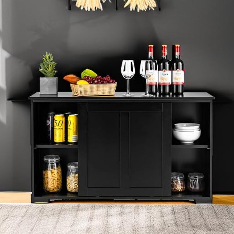Black Kitchen Buffet Cabinet with Sliding Door & Adjustable Shelf