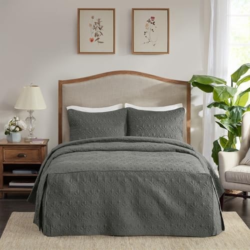 Quebec Split Corner Quilted Bedspread Classic King Dark Grey Fitted Bedspread