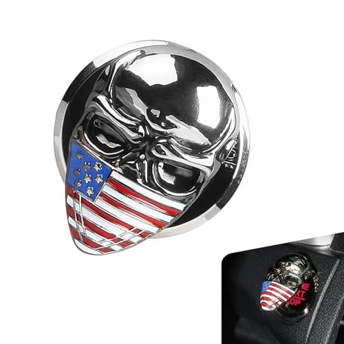 Push Start Button Cover, 3D Skull Engine Start Stop Button Cover with US Flag