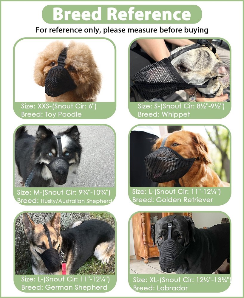 Mayerzon Dog Muzzle, Patented Soft Mesh Muzzle for M-(Snout:9¾"-10¾"), Black