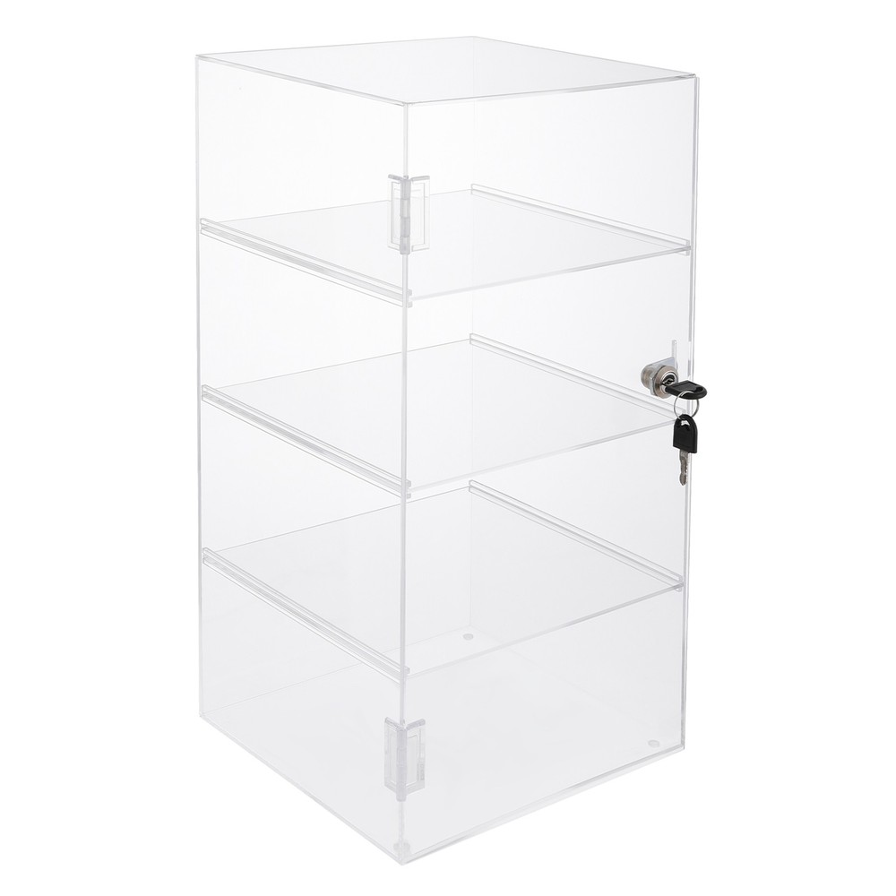 4 Tiers Clear Rectangular Display Case Desktop Lockable Acrylic Organizer w/Keys