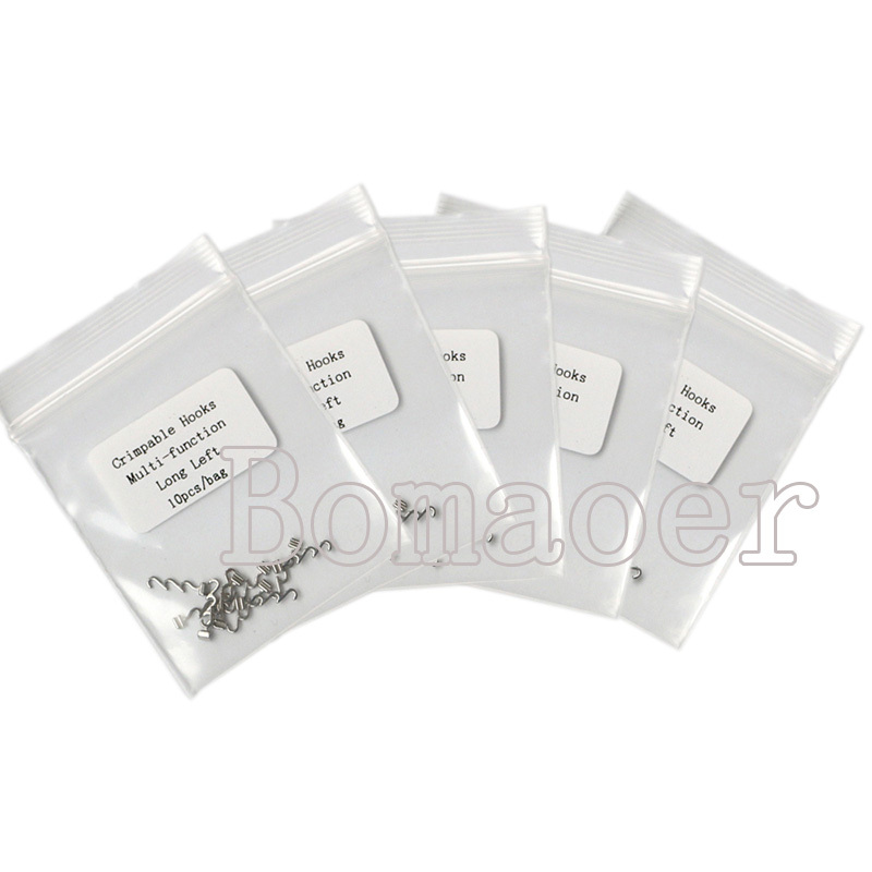 10 Bags Orthodontic Spiral Crimpable Hooks, Multi-Function Long Left Side 100pcs