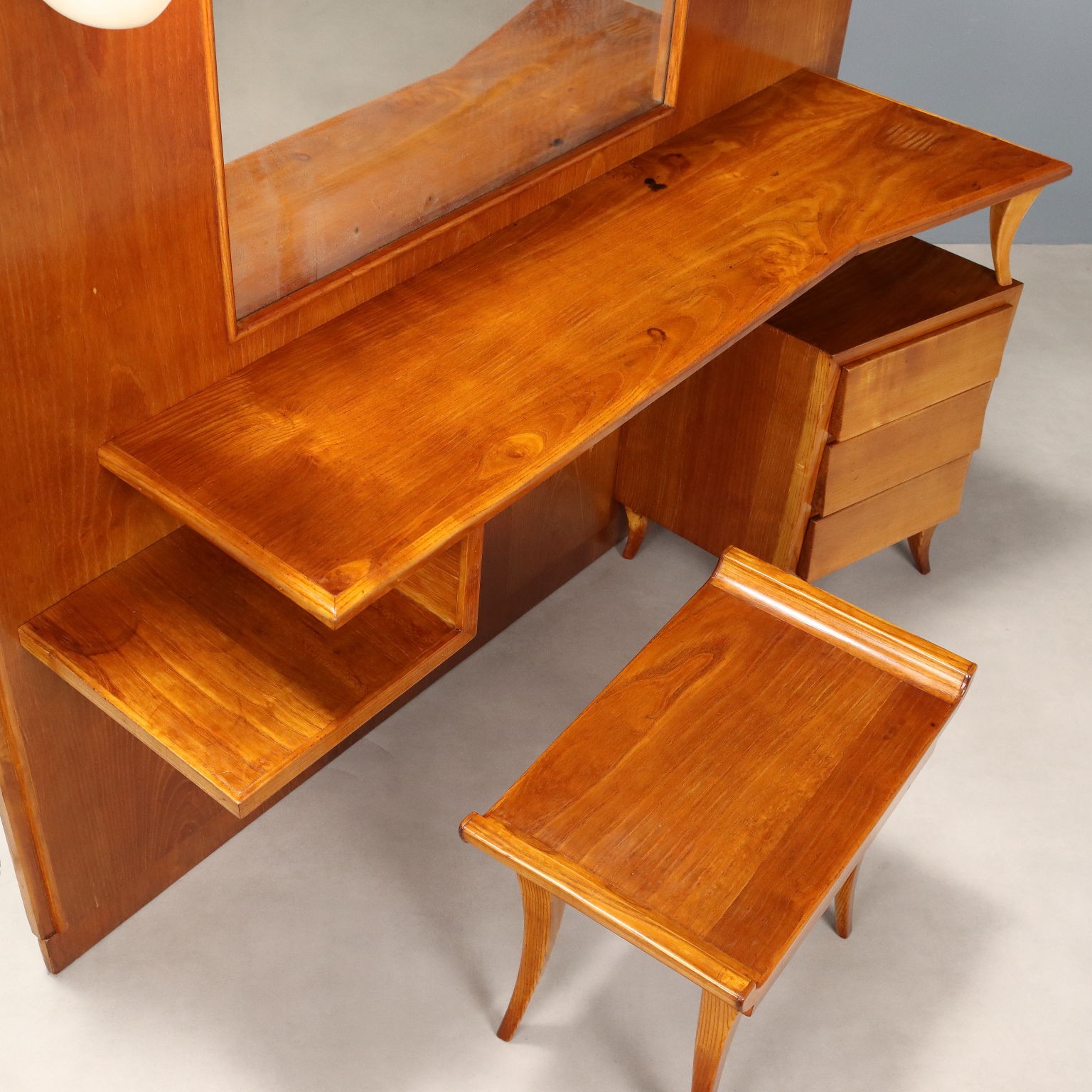 Vintage Dressing Table Oak Veneer Glass Design Italy 1950s-1960s Original