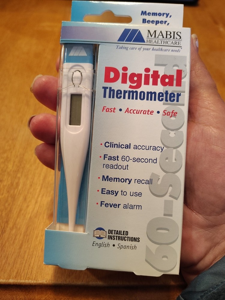 Mabis Digital Thermometer Waterproof Beeps Memory Storage Case New in Box