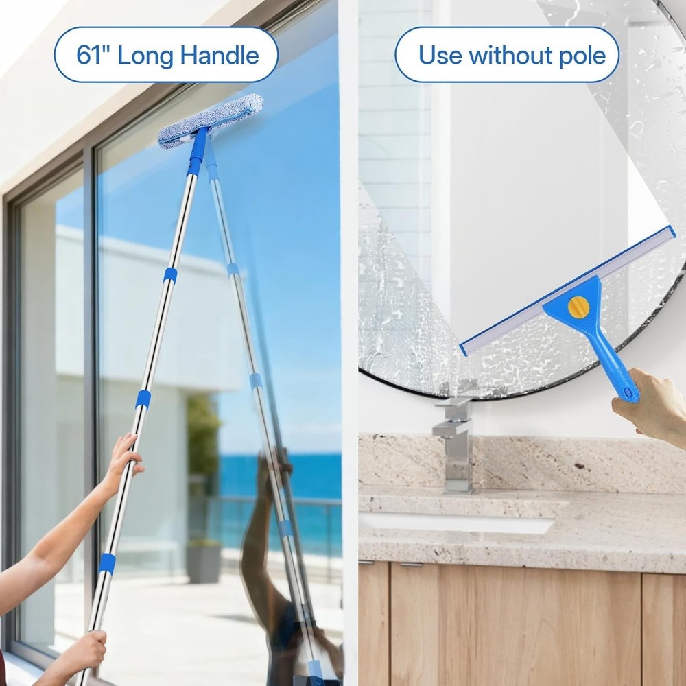 Professional 3 Gallon Window Cleaning Kit: Squeegee & Scrubber with Long Handle