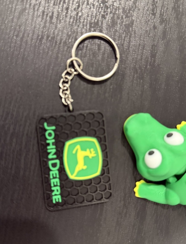 John Deere Black Square Key Ring W/Matching Black Key Ring