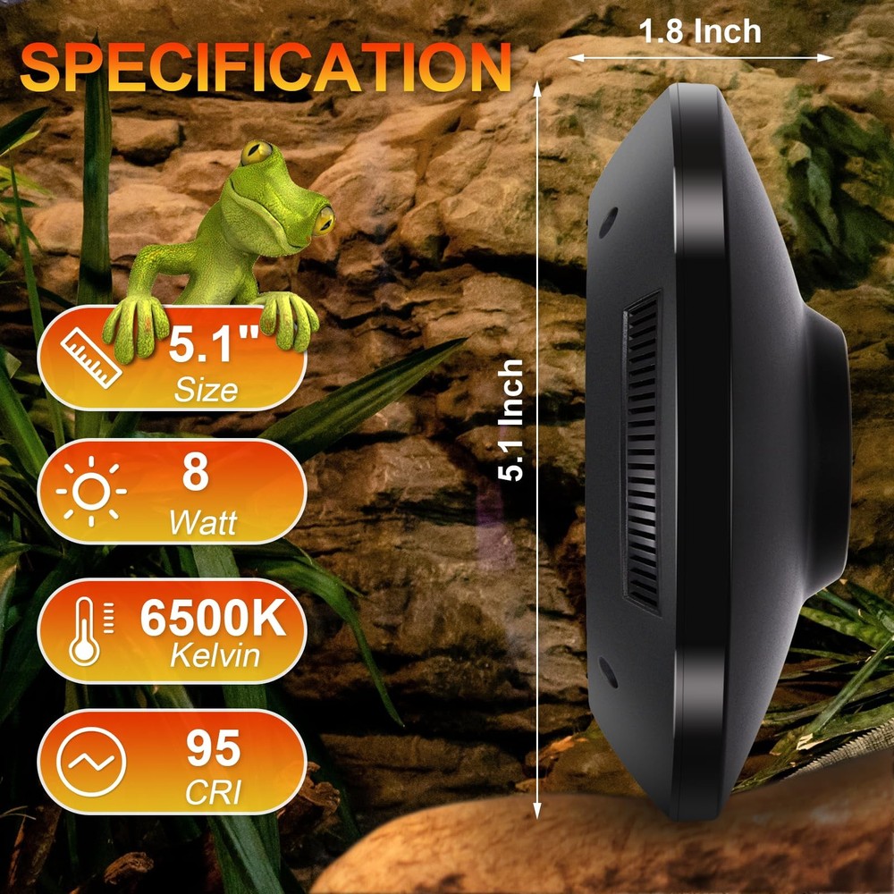 LED UVB Light for Reptiles, 8W UVA UVB Lamp – Timer Switch, Adjustable Bright...