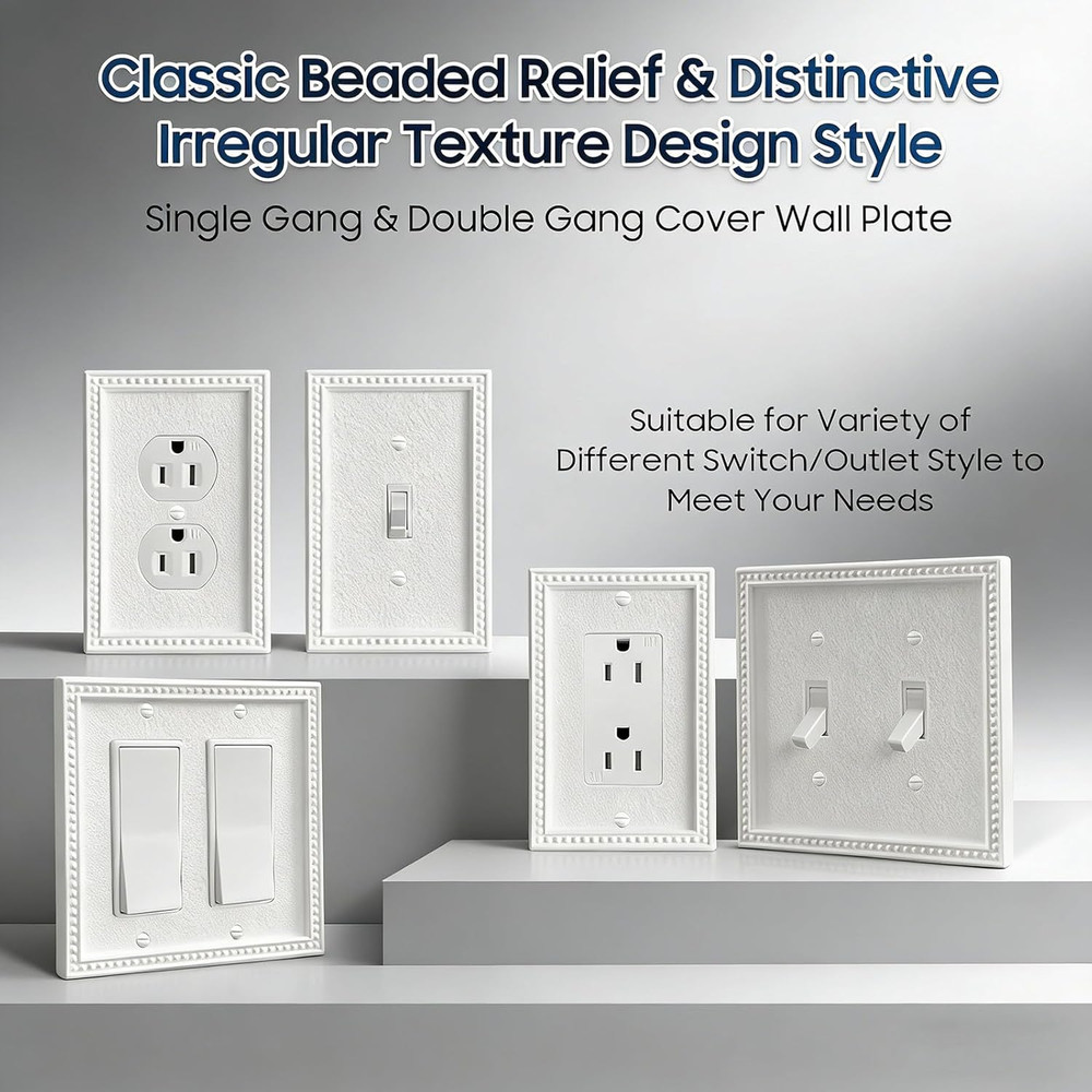 EFTV 10 Pack Mid-Size Toggle Light Switch Wall Plates 2-Gang Switch Electrical C