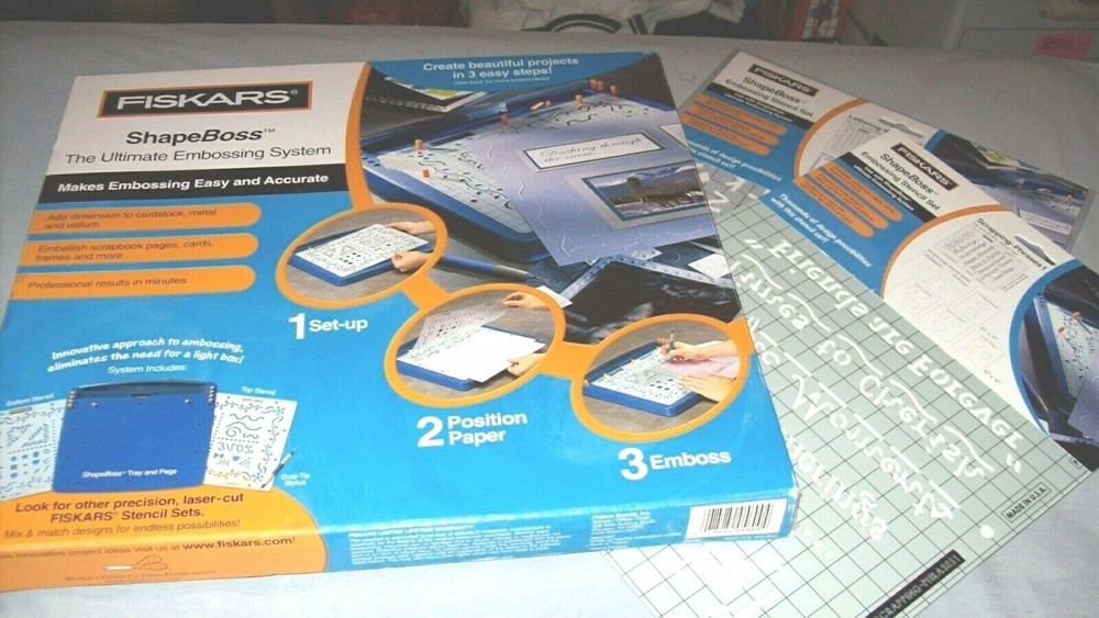 Fiskars ShapeBoss The Ultimate Embossing System Scrapbook Crafting + 2 Stencils