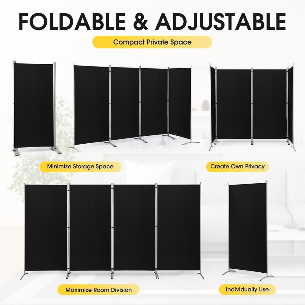 Foldable 4 Panel Freestanding Room Partition - Easy to Install Privacy Solution