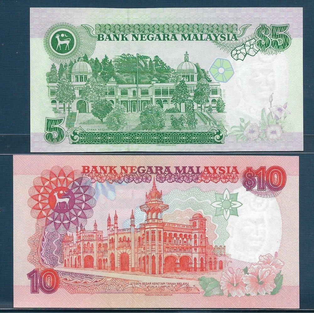 Malaysia 5 10 Ringgit 2 Pcs Lot, 1998 1995, P 35A 36, UNC
