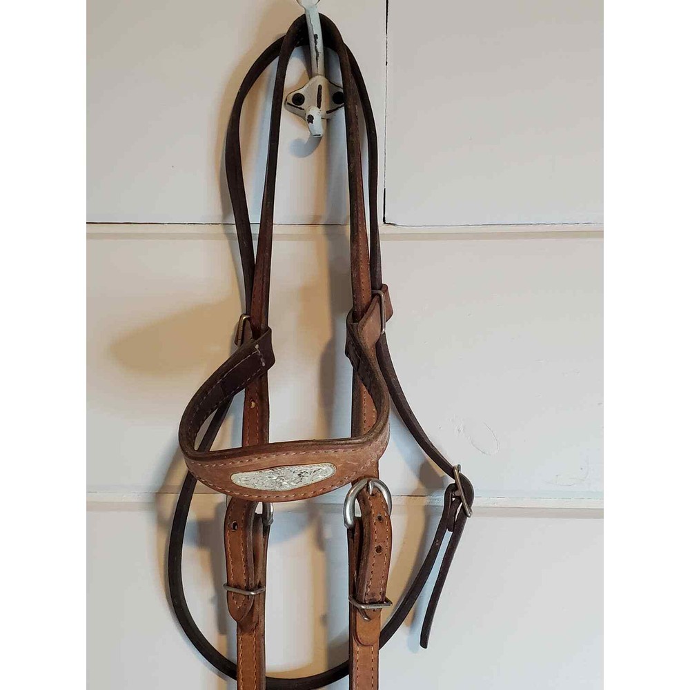 Headstall with snaffle bit and silver inlay