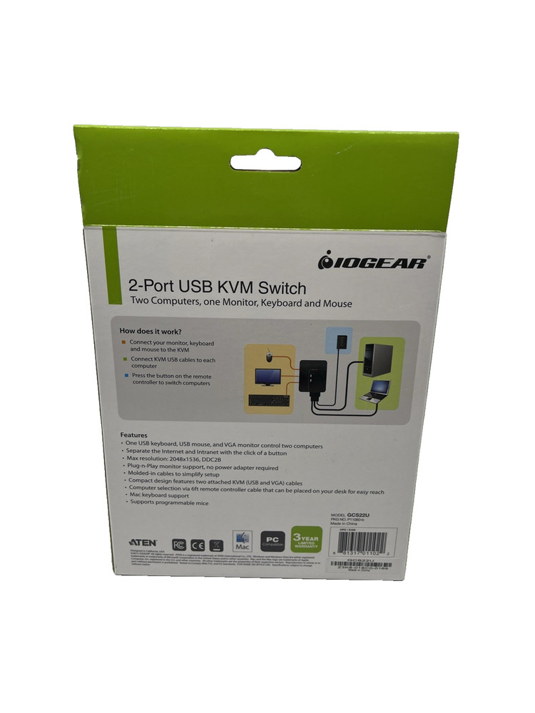 IOGEAR GCS22U 2 Port USB KVM Switch-Black