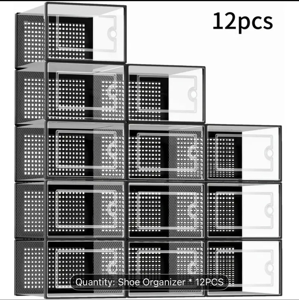 X-Large Shoe Storage Boxes Organizers Clear Plastic Stackable 12 Pack Shoe Rack