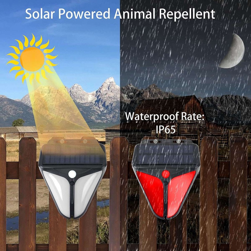 Solar Alarm LED Light with Strobe Light Motion Sensor Detector Wireless US