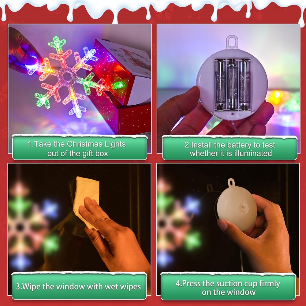 Christmas Decorations Snowflakes Tree Bell Window LED Lights Xmas Gift 3Pack