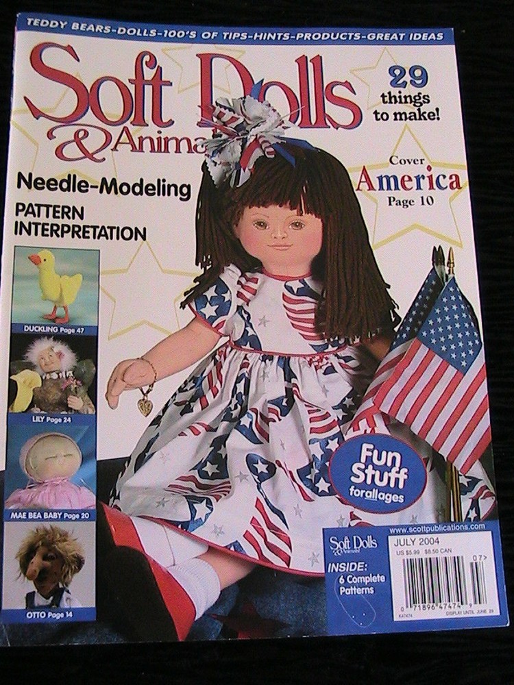 SOFT DOLLS & ANIMALS~July 2004 cloth doll patterns~techniques, tips, magazine